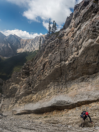 Wietse enjoys the slabs in our first ascent gully.
