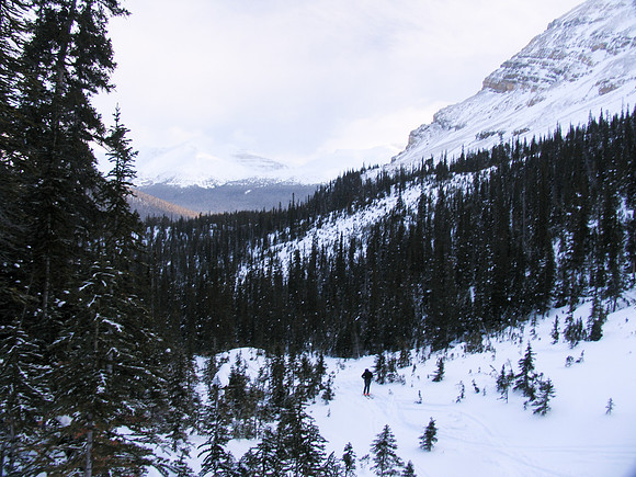 Heading up "the bump" at the end of Bow Lake just before the Bow Canyon.