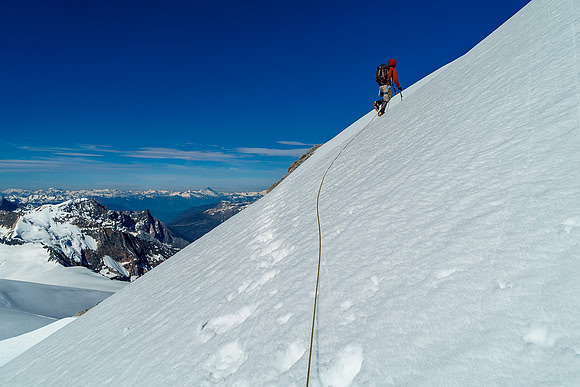 The snowshoes are off as we start up the lower SE face.
