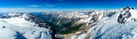 The spine of the North American Continent (Great Divide) can be clearly seen marching away on the right side of the pano