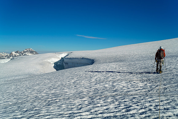 As we start around the western edge of the Lyell Icefield we encounter some pretty big holes.
