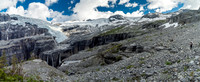 Too many waterfalls to count as we slowly contour high on climber's right towards the distant glacier.