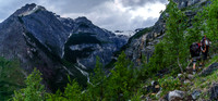 The trail is faint but clear. Note the cliffs ahead?