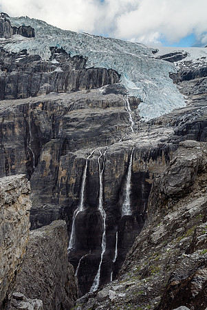 This spectacular waterfall is called, "Cerberus Falls" and plunges hundreds of meters into Icefall Canyon.