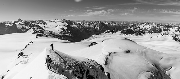 Descending the summit ridge of Christian Peak.