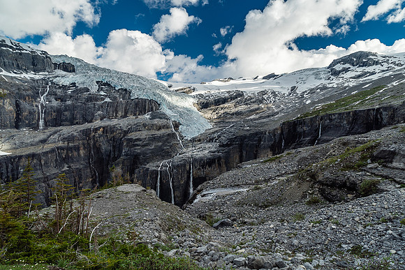 This spectacular waterfall is called, "Cerberus Falls" and plunges hundreds of meters into Icefall Canyon.