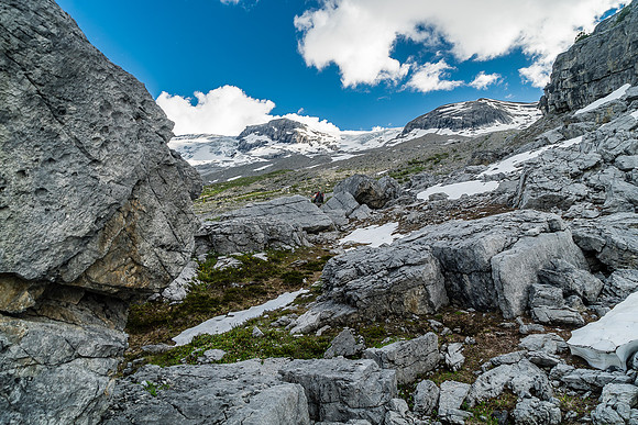 Passing through an interesting boulder field.