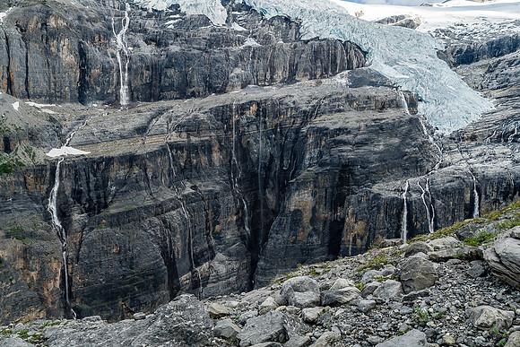 This spectacular waterfall is called, "Cerberus Falls" and plunges hundreds of meters into Icefall Canyon.