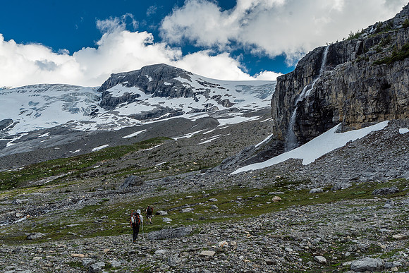 Waterfalls everywhere! I think soon after this falls, the Mons Hut is accessed by contouring up on climber's right
