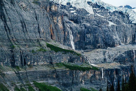 More water cascading from hanging glaciers on the peaks across Icefall Brook.