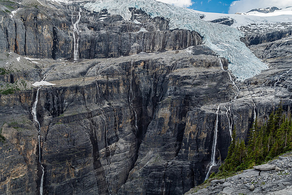 This spectacular waterfall is called, "Cerberus Falls" and plunges hundreds of meters into Icefall Canyon.