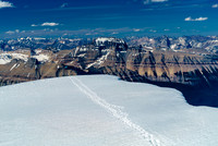 Looking over our ascent tracks to the northeast at the magnificent summit of Mount Saskatchewan - a possible 11,000er?