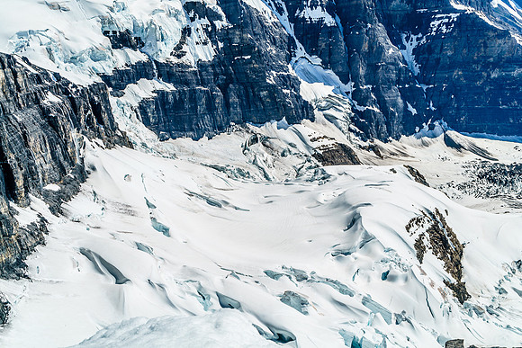 The impressive glacier falling away from beneath Ernest's south face and Walter's west face.