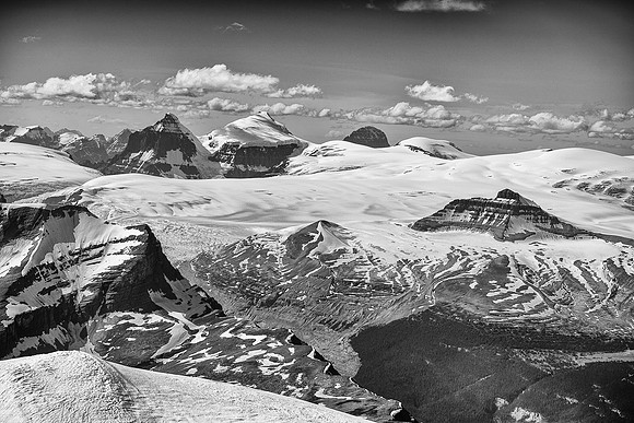 From R to L, South Twin, North Twin, Alberta, Stutfield and even lowly Castleguard show up.