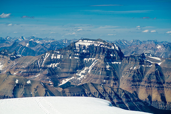 Mount Saskatchewan looks mighty close to 11,000 feet across the Alexandra River valley.