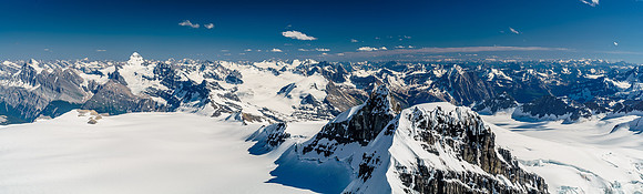 Looking south back towards Forbes, Mons, Christian, Walter and the SW Lyell Glacier at right.
