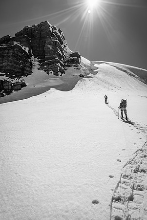 Heading for the east / north aspect of Ernest Peak - the highest of the Lyell Peaks.