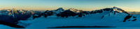 Finally over the south shoulder of Christian, looking across the SW Lyell Glacier towards Arras, Tivoli, Rostrum, Icefall and Lens Peak