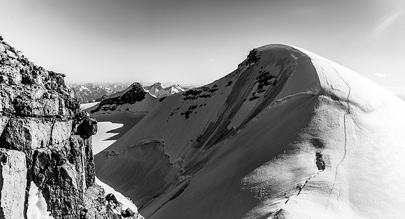 Looking back to the southwest at our easy descent of Edward Peak. Note our track right over a fairly large bergschrund!