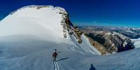 At the Rudolph / Edward col, looking up at the moderate scramble to Rudolph's summit along the rock on the right hand edge of the southwest face.
