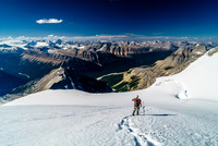 Incredible views on our descent to the Rudolph col, looking northeast towards Mount Saskatchewan over the Alexandra River valley.