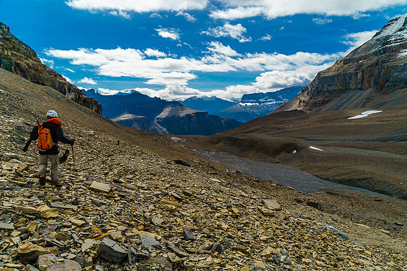 We've already lost hundreds of vertical meters from the hut at this point and are traversing on the west aspect of Little Alberta