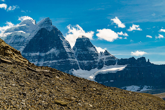 The north face of Twins Tower and Son of a Twin as we traverse to the south end of Little Alberta.
