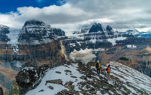 Descending the south ridge of Little Alberta with Twins Tower in the background. Note the tarn at the base of the north face?