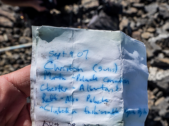 The only legible ascent record from a decade previous.