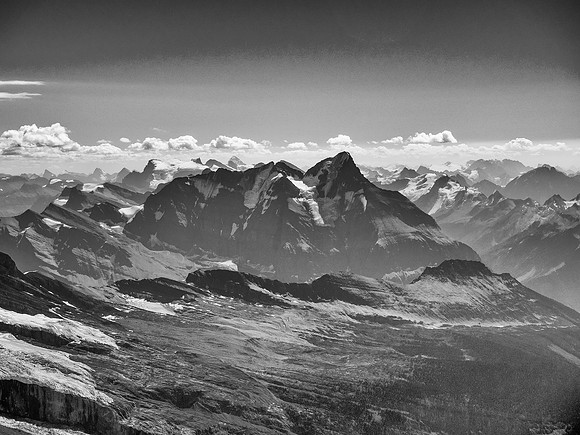 Mount Bryce looms to the south with the Lyells and Forbes in the distance beyond.