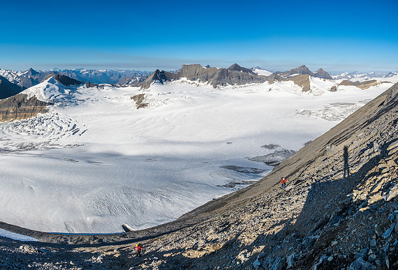 Grinding our way up the south face scree slope now.