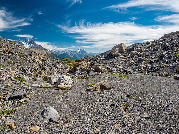 Transition from meadows to glacier terrain.