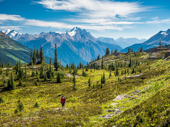 Looking back at Ferenc and Cockscomb Mountain rising in the distance at center.