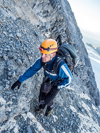 Ferenc on the slabby terrain - note all the scree covering it. Yuck.