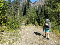 Approaching the creek with some apprehension.
