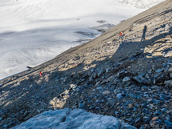 Grinding our way up the south face scree slope now.