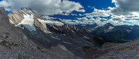 The left hand glacier is the access to the NW face direct and the right hand glacier is our access to the skyline West Ridge route.