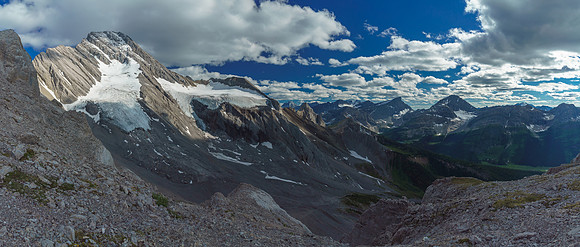 The left hand glacier is the access to the NW face direct and the right hand glacier is our access to the skyline West Ridge route.