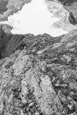 Looking down at the west glacier gives some perspective of exposure and the height we've already gained.