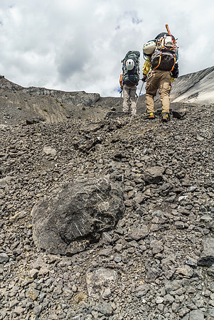 Leaving our bivy for the long grunt home.