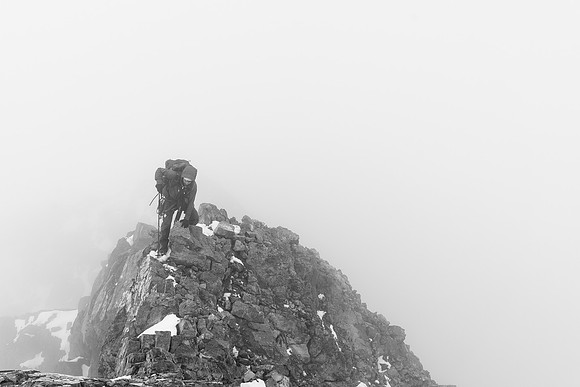 Ben approaches the summit of Mount Sir Douglas.