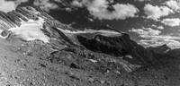 Late day lighting as we prepare to cross the moraines to our bivy - the two glaciers looking pretty bare.
