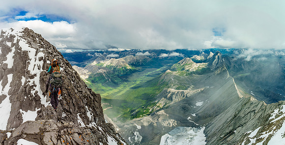 I love this shot of Ben and Steven on the summit ridge returning to the false summit, looking north.