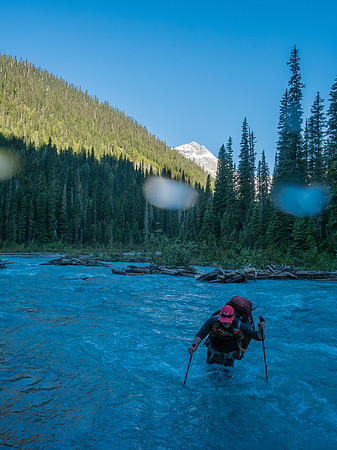 The water is almost waist deep at 09:00 already and much faster than on ascent as Mike nears shoreline.