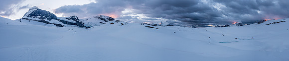 Sunrise from camp on Saturday. Mount Columbia at left, Bryce at center and the Chess Group at right.