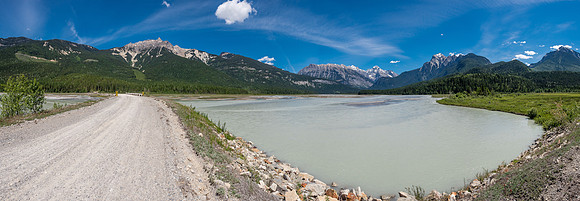 Back near the Bush River FSR, looking at the Bush River running into Kinbasket Lake on the left.
