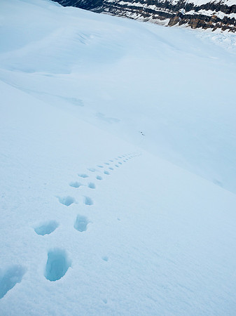 Looking down over the convexity at our gear far below already.