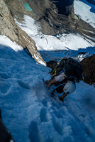 A steep, slushy down climb in the second couloir.