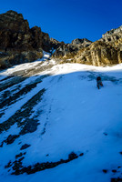 Trying to escape the rockfall in the first couloir as quickly as possible!