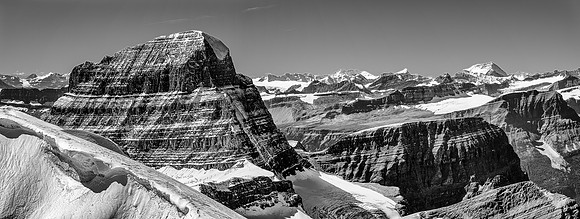 Mount Alberta's North Ridge and part of the North Face impress with their vertical relief from the lower north glacier.